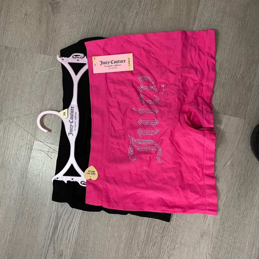 Set of 2 Juicy Couture Boy Short Underwear Women 2X Pink Black Rhinestone Logo